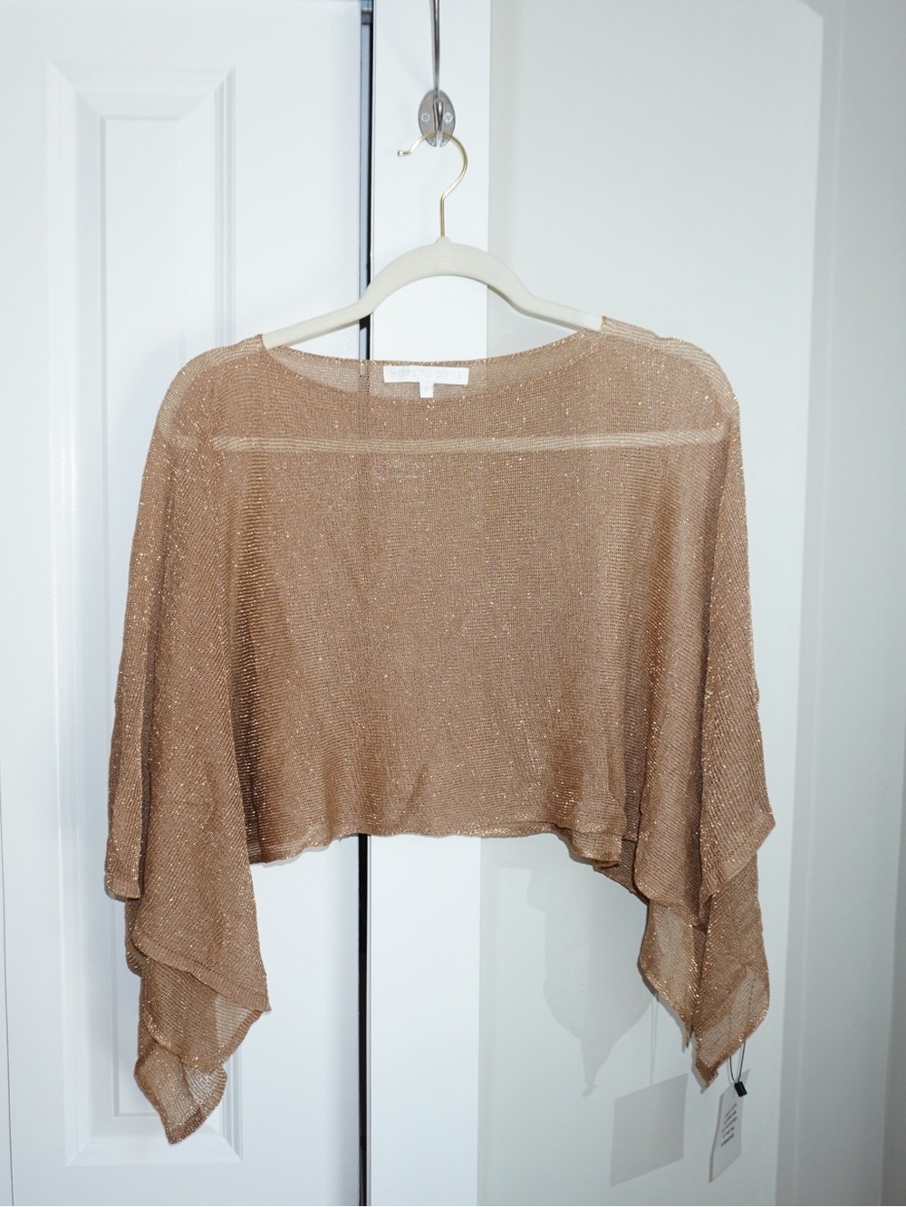 MORE TO COME Orson Knit Poncho |Tan Metallic